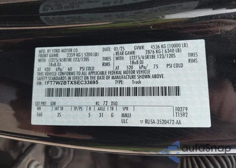 2025 Ford F-250 Xlt from USA, damaged, VIN 1FT7W2BTXSEC33695